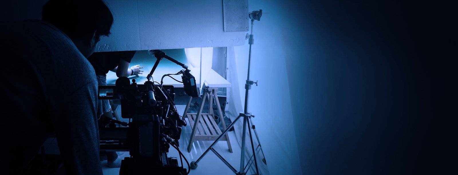 Video production studio used in shooting videography or photography and photo sets.